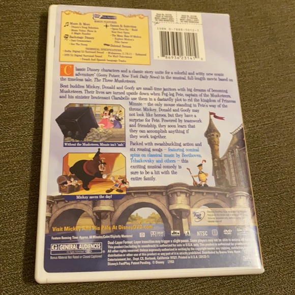 Walt Disney The Three Musketeers DVD Rated G - Picture 2 of 3